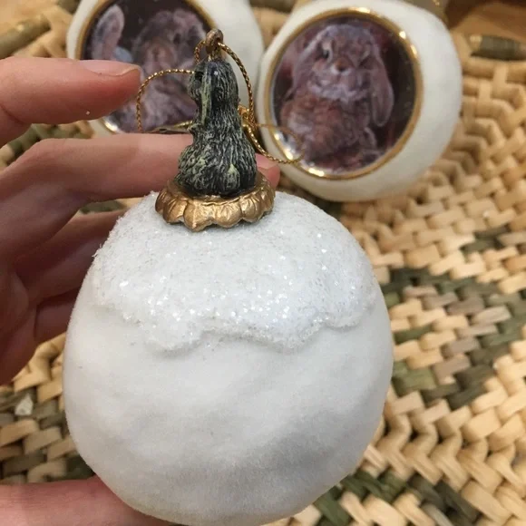 Vintage VIVI CRANDALL SNOWBALL BUNNIES Christmas ornaments set of three rabbits - Picture 8 of 10